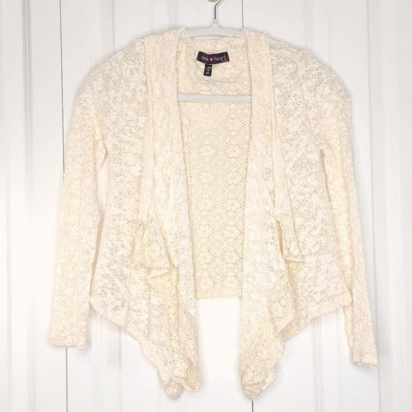 Y2K Girls Cream Lace Flowly Asymmetrical Crochet Knit Sweater Cardigan - Picture 1 of 4